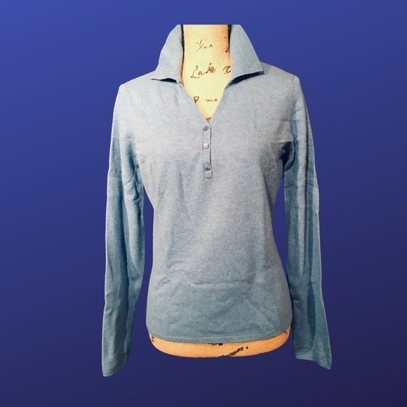 GENEVA 100% CASHMERE Collar Polo Pullover Sweater, FRENCH BLUE, NWT, Size L - Picture 1 of 8